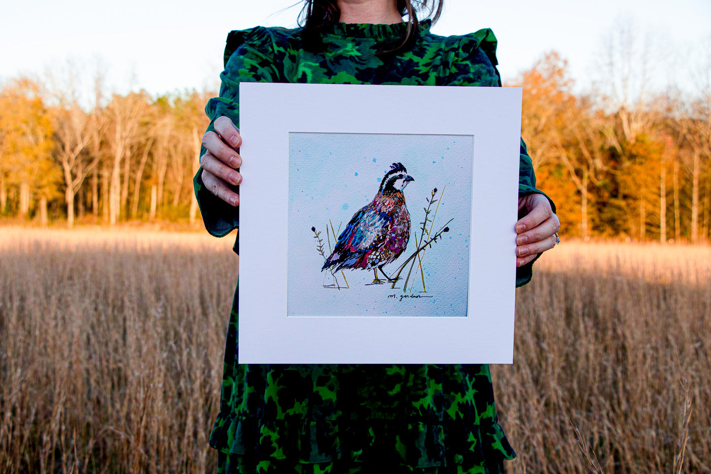 12x12" Matted Bobwhite Quail PRINT