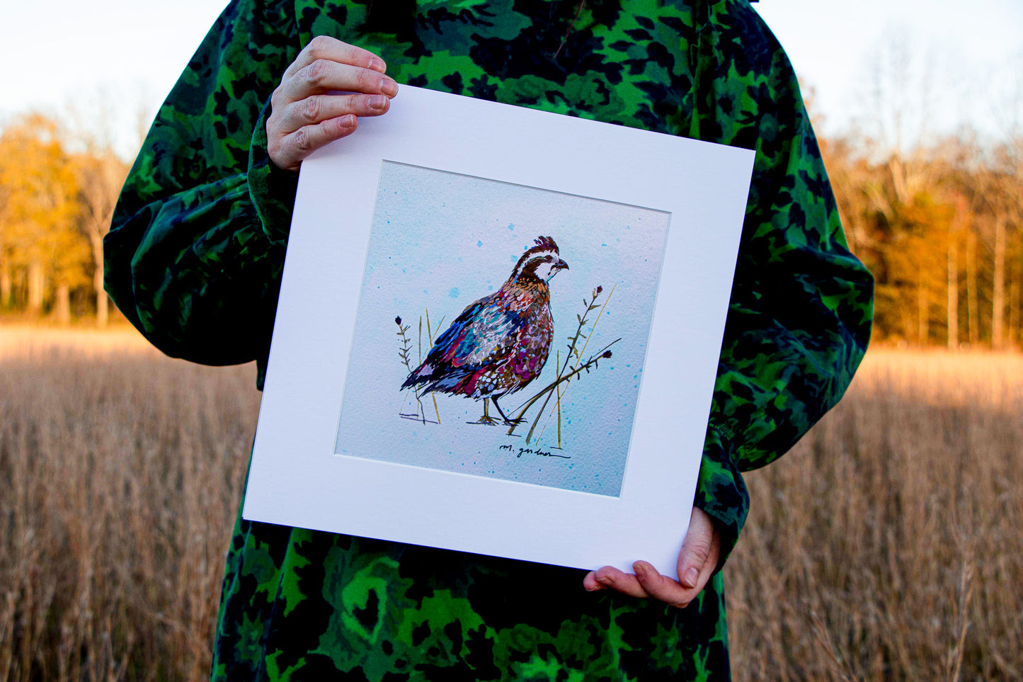 12x12" Matted Bobwhite Quail PRINT