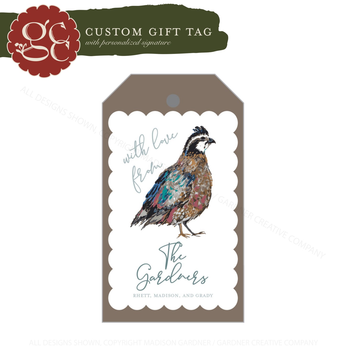 Personalized Gift Tag - ‘Bobwhite Quail’