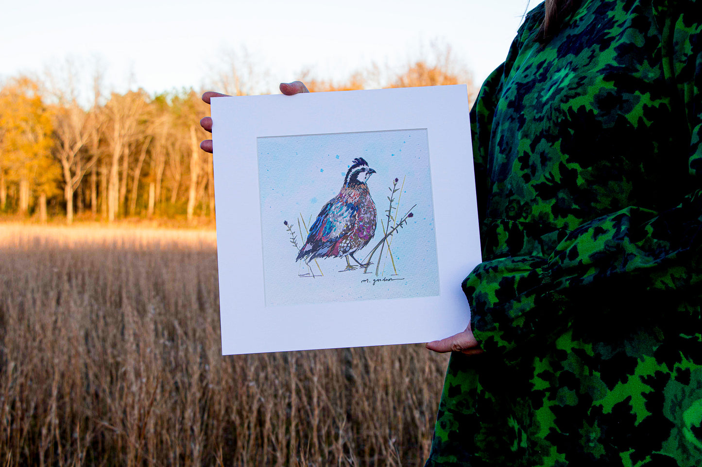 12x12" Matted Bobwhite Quail PRINT